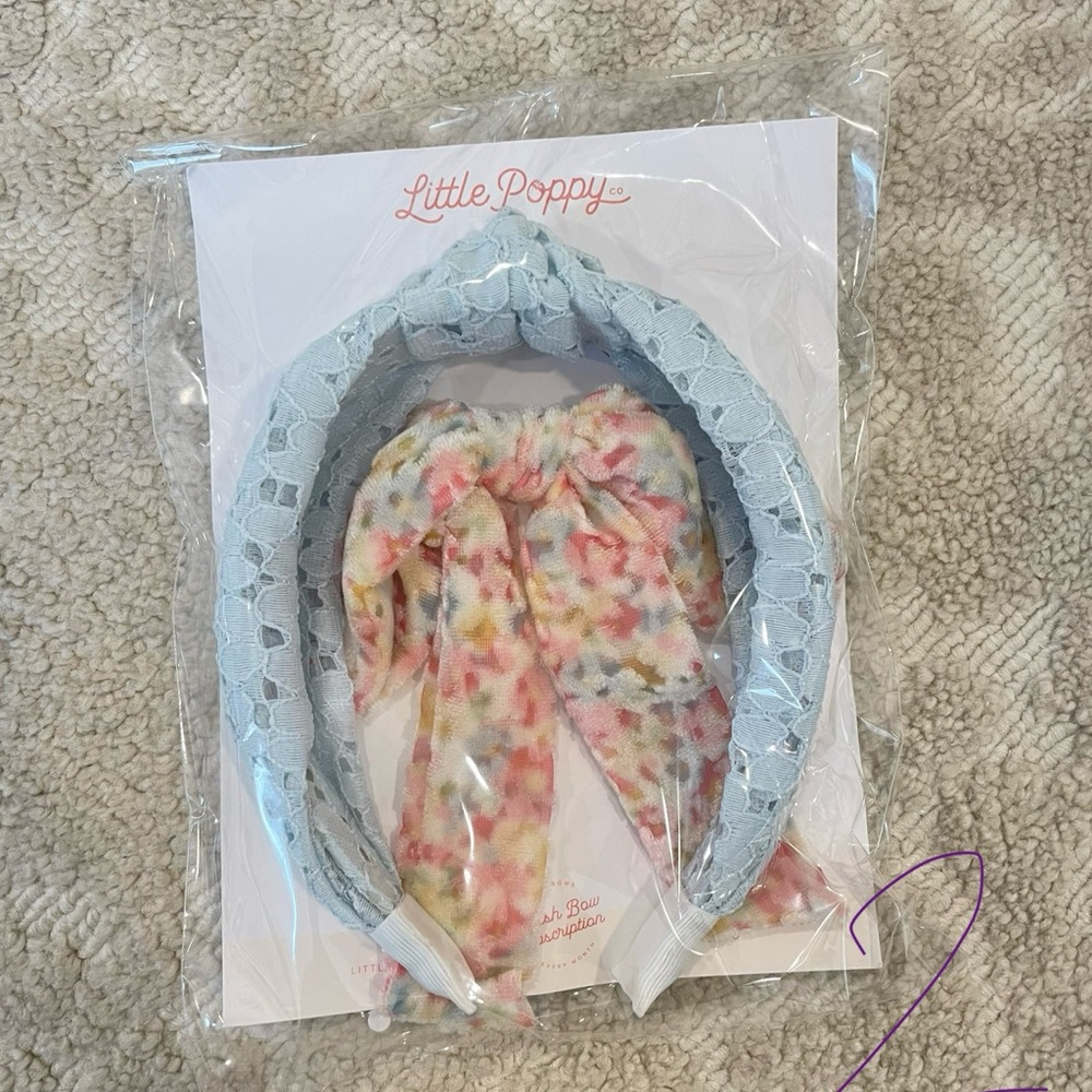 Little Poppy co pastel floral toe hairtoe hair accessories set blue eyelet knot